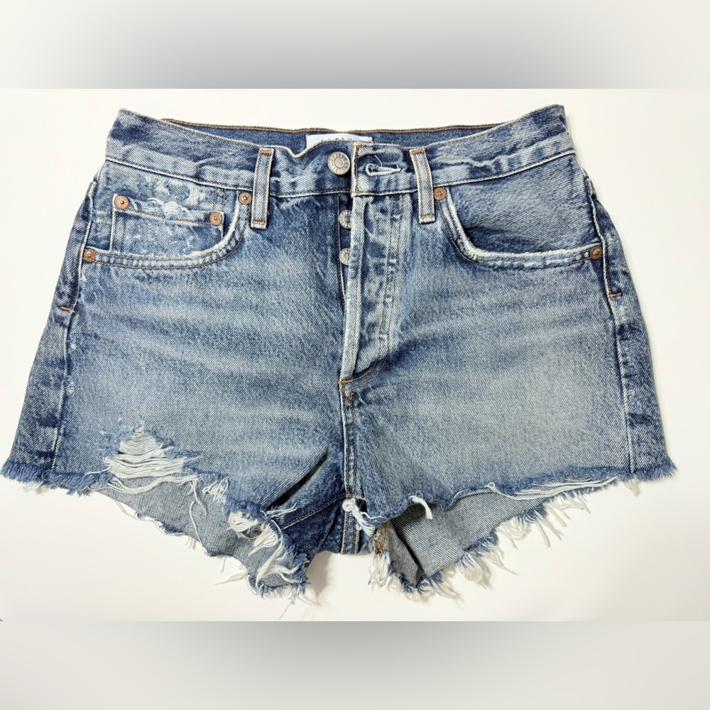 AGOLDE Parker Vintage Cut Off Denim Shorts Distressed Raw Hem Dark Wash Size 25